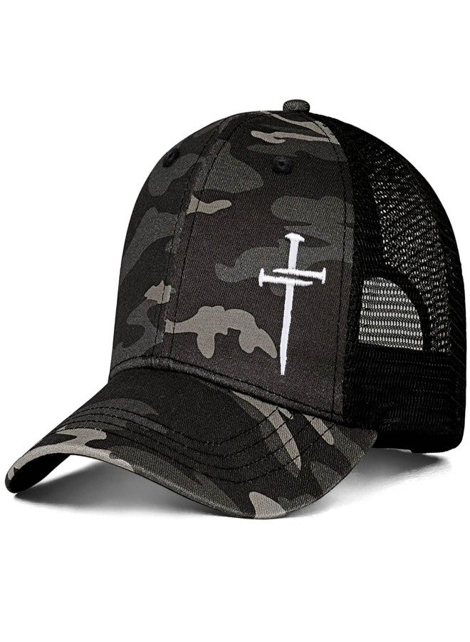 THIN MOUTH Christian Jesus Cross Hat - Faith Hats for Men Women - Religious Gifts for Thanksgiving Christmas - Cross Camo Grey - Image 1